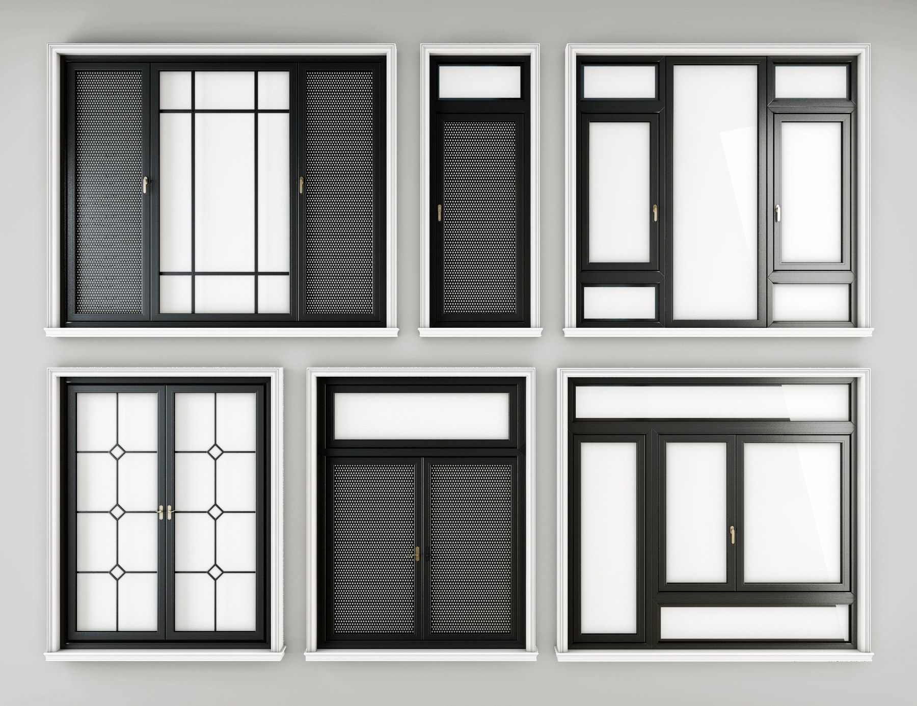 现代铝合金玻璃窗户，建筑窗3d模型下载