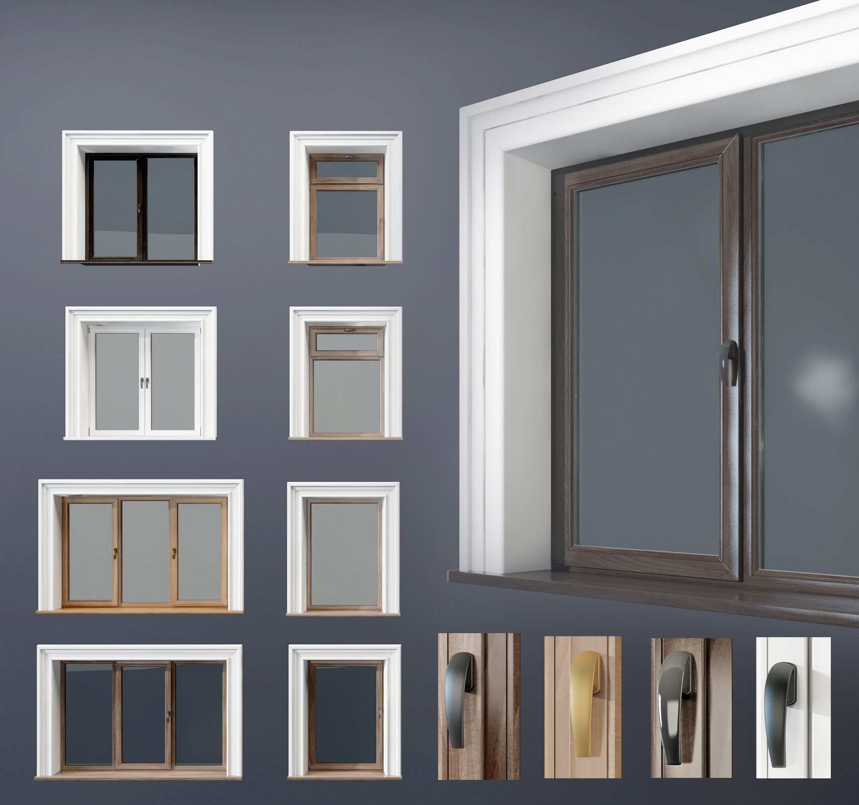 现代木质窗户窗框，窗户3d模型下载