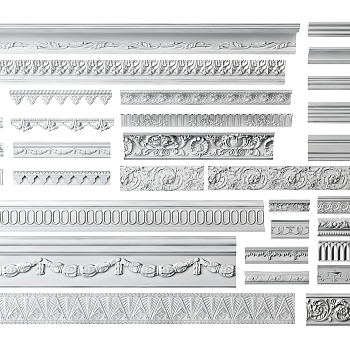 欧式法式中式石膏雕花线条，护墙板角花3d模型下载