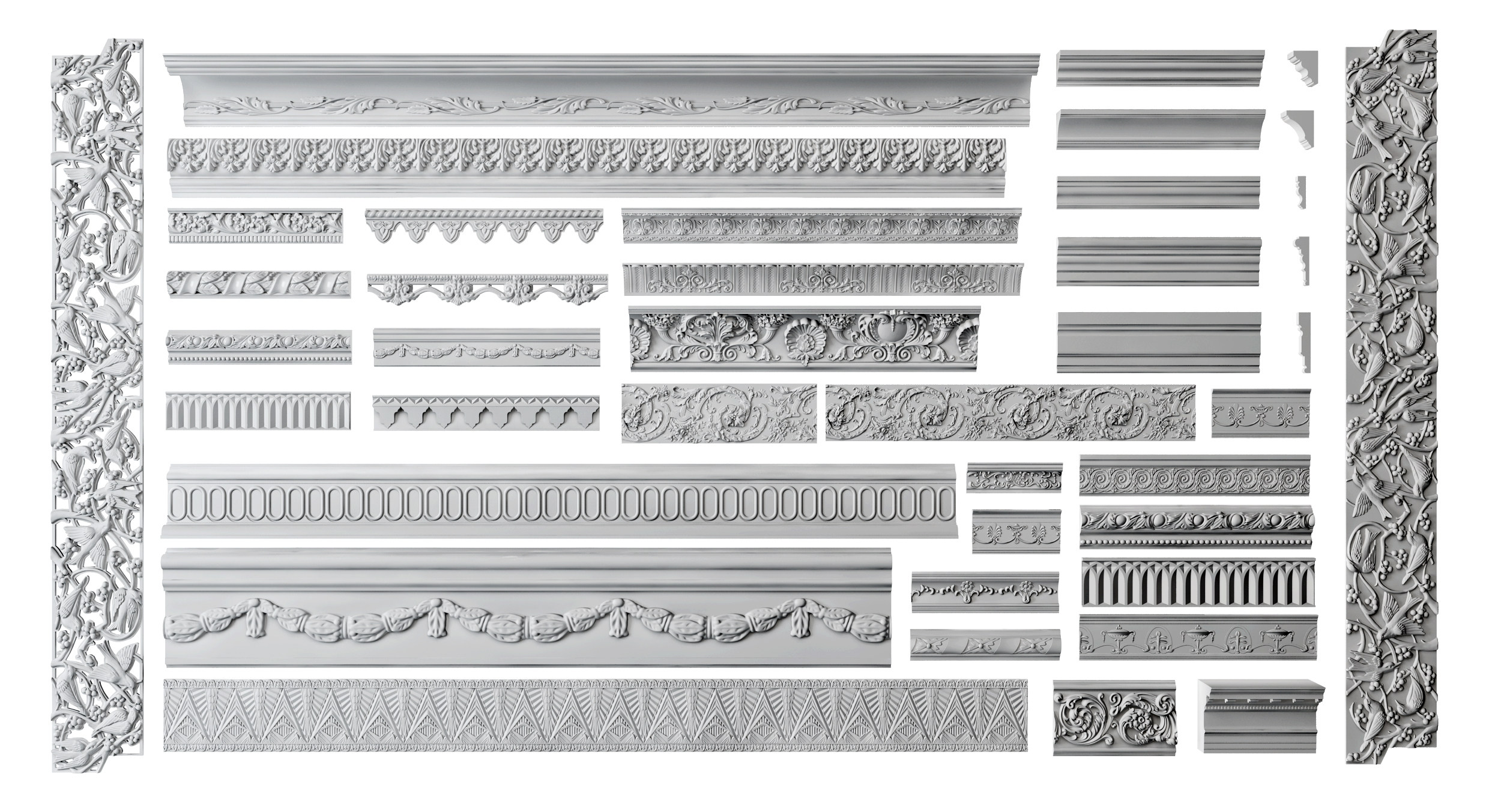 欧式法式中式石膏雕花线条，护墙板角花3d模型下载