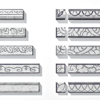 中式大理石腰线边线波打线，圈边大理石石材拼花3d模型下载
