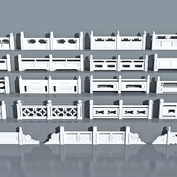 中式汉白玉栏杆护栏3d模型下载