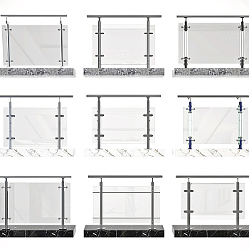 现代玻璃护栏拦河，栏杆3d模型下载