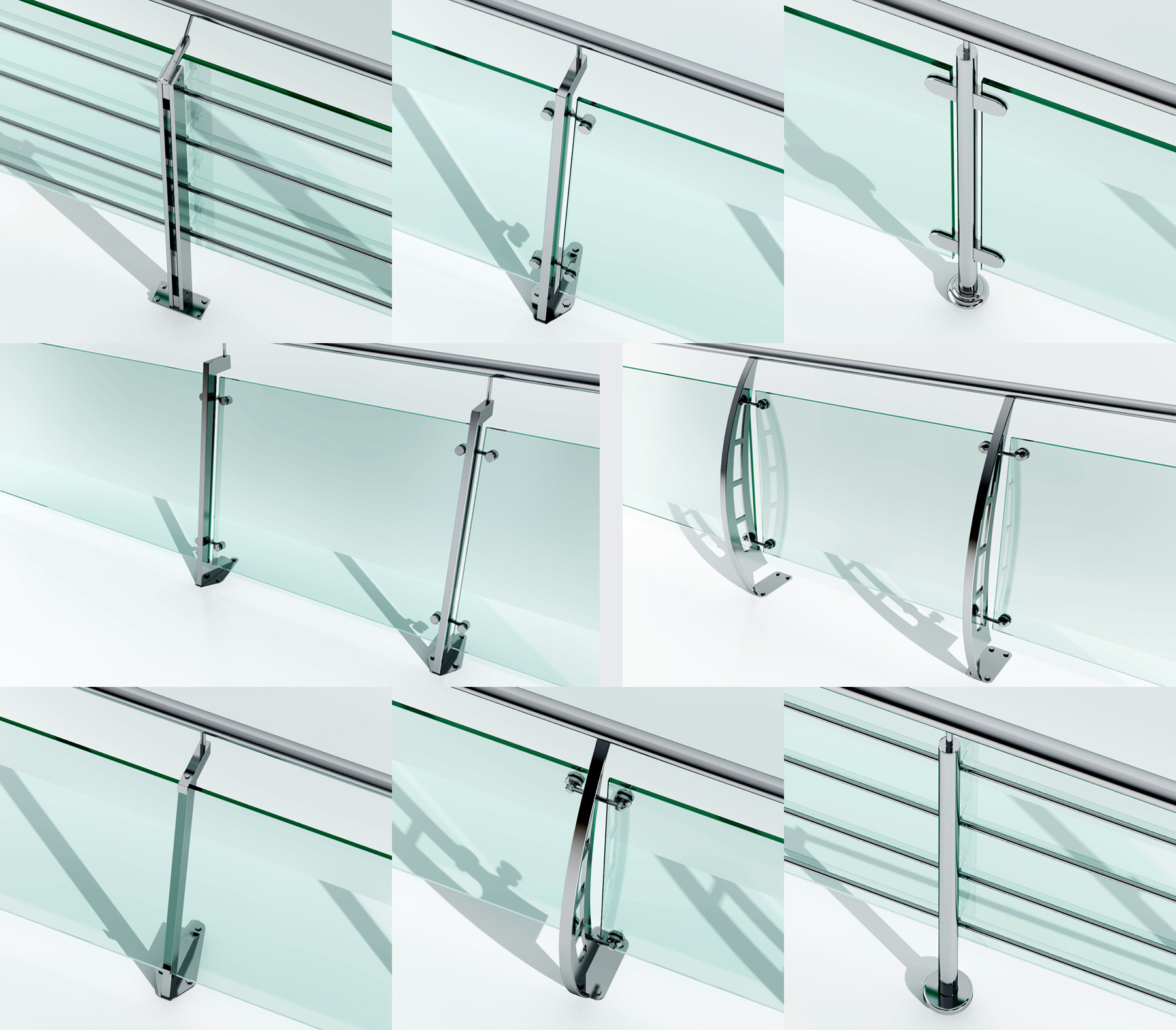 现代不锈钢玻璃护栏，栏杆3d模型下载