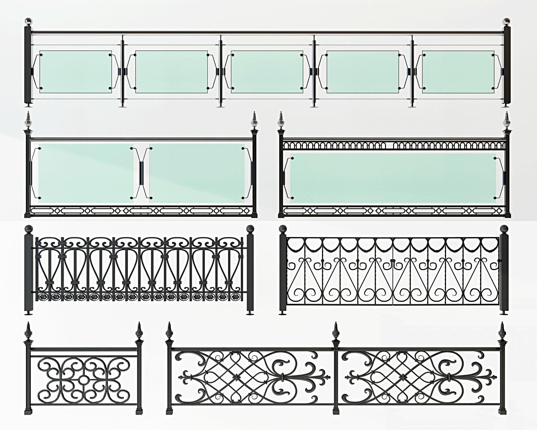 现代欧式美式铁艺栏杆扶手3d模型下载