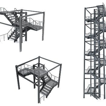 工业风铁艺钢架楼梯3d模型下载