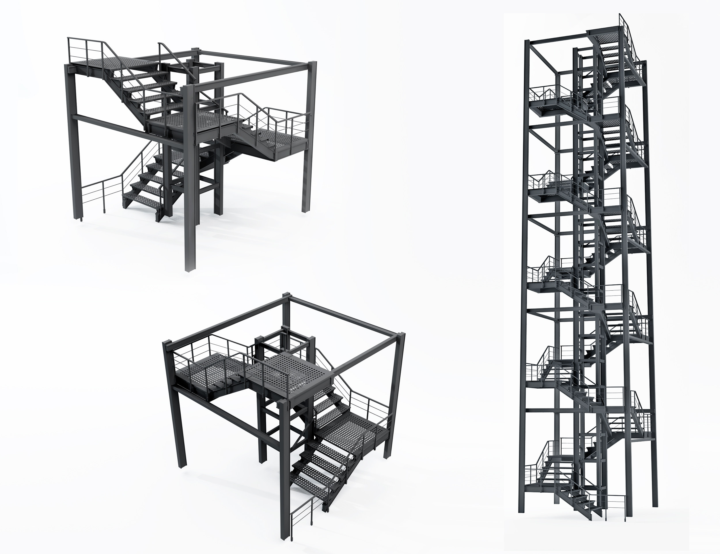 工业风铁艺钢架楼梯3d模型下载