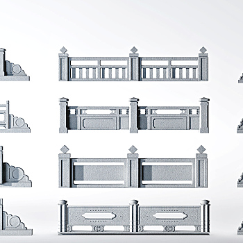 新中式户外围栏护栏，玉石栏杆，桥3d模型下载