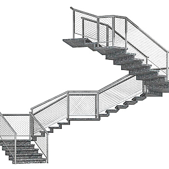 工业铁丝网风转角楼梯，3d模型下载