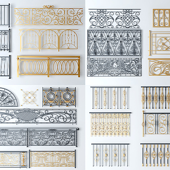 欧式雕花铁艺栏杆，护栏围栏3d模型下载