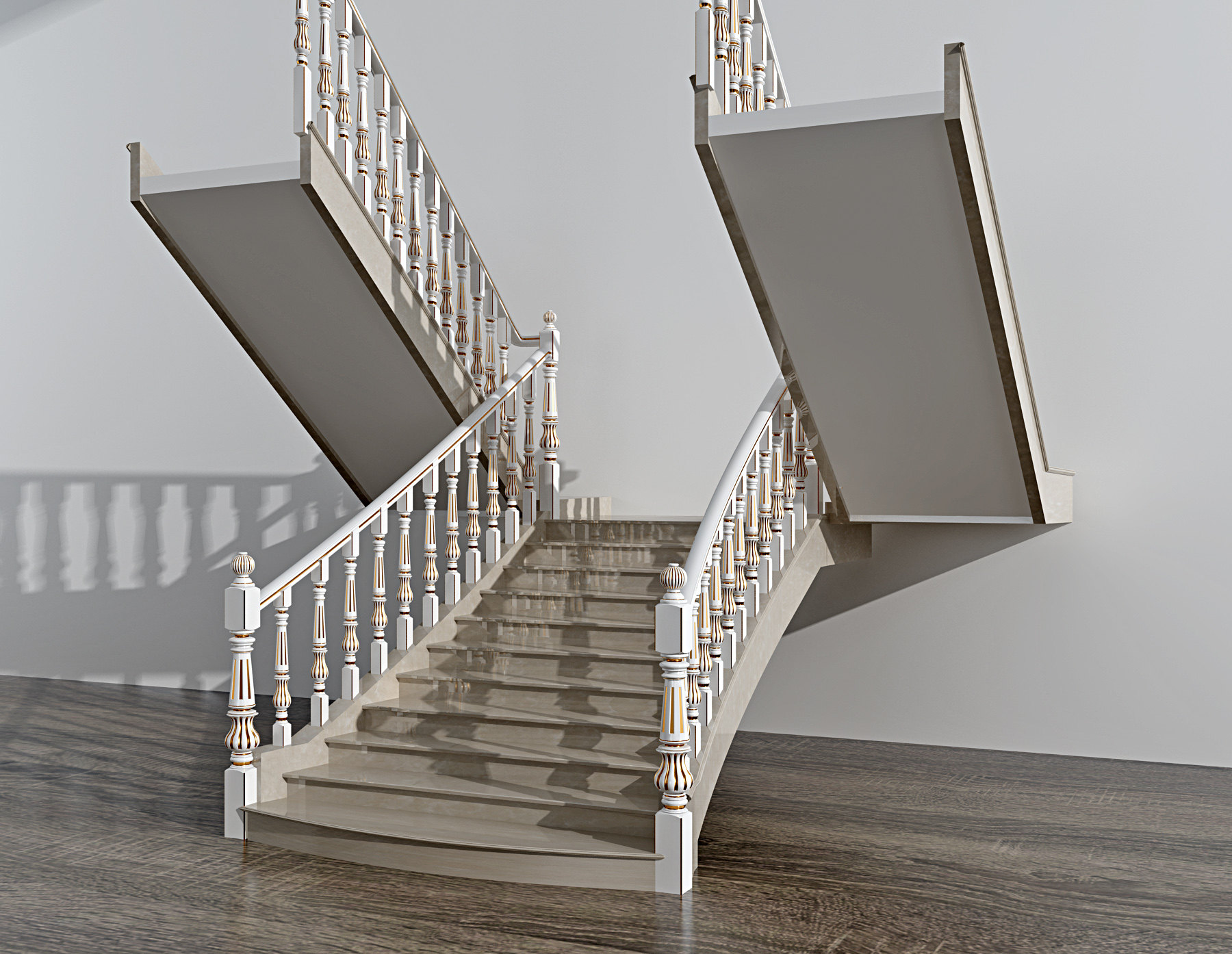 欧式法式楼梯，栏杆组合3d模型下载