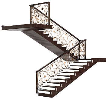 简欧雕花楼梯护栏栏杆3d模型下载