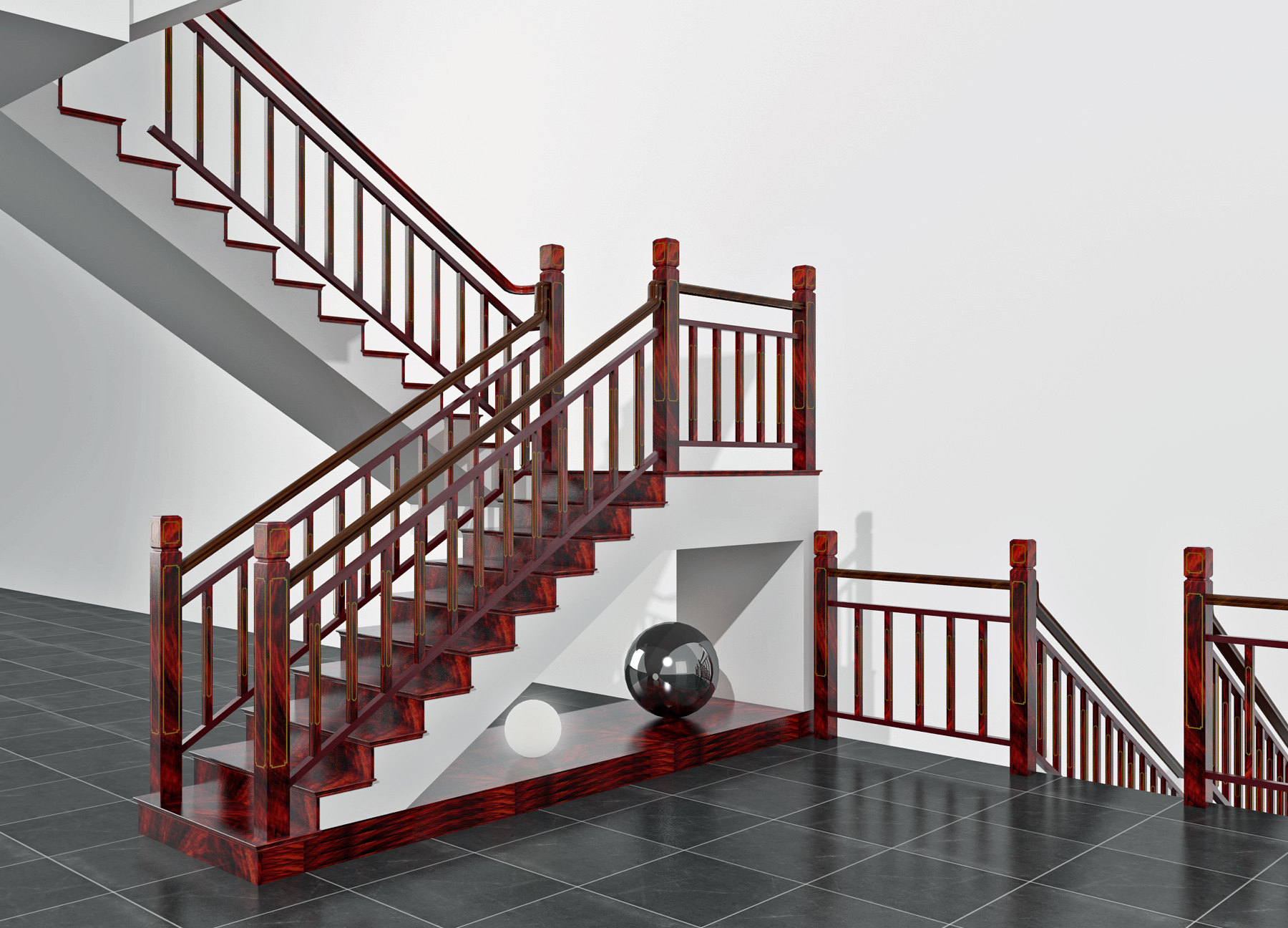 新中式实木楼梯，栏杆3d模型下载