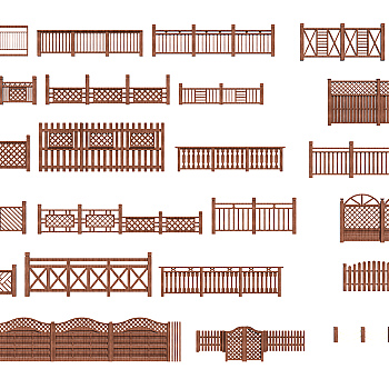中式实木栏杆，栏杆，围栏围墙篱笆墙3d模型下载