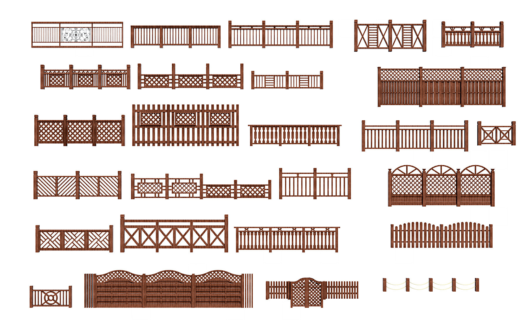 中式实木栏杆，栏杆，围栏围墙篱笆墙3d模型下载