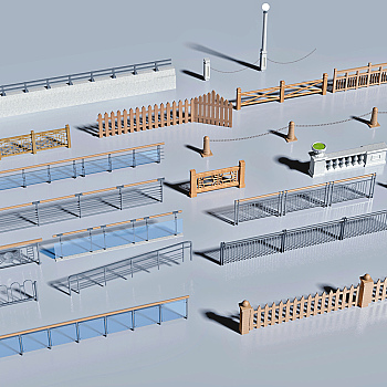 现代围栏护栏，栏杆3d模型下载