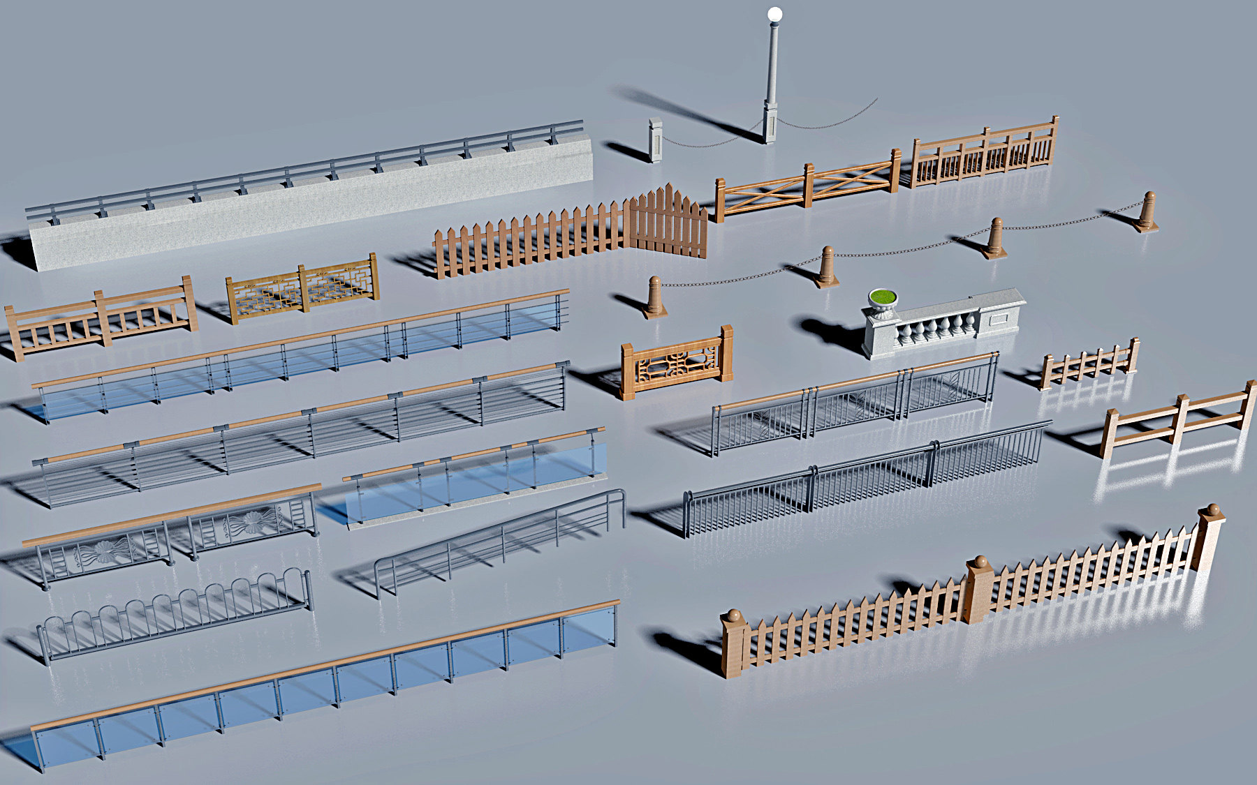 现代围栏护栏，栏杆3d模型下载