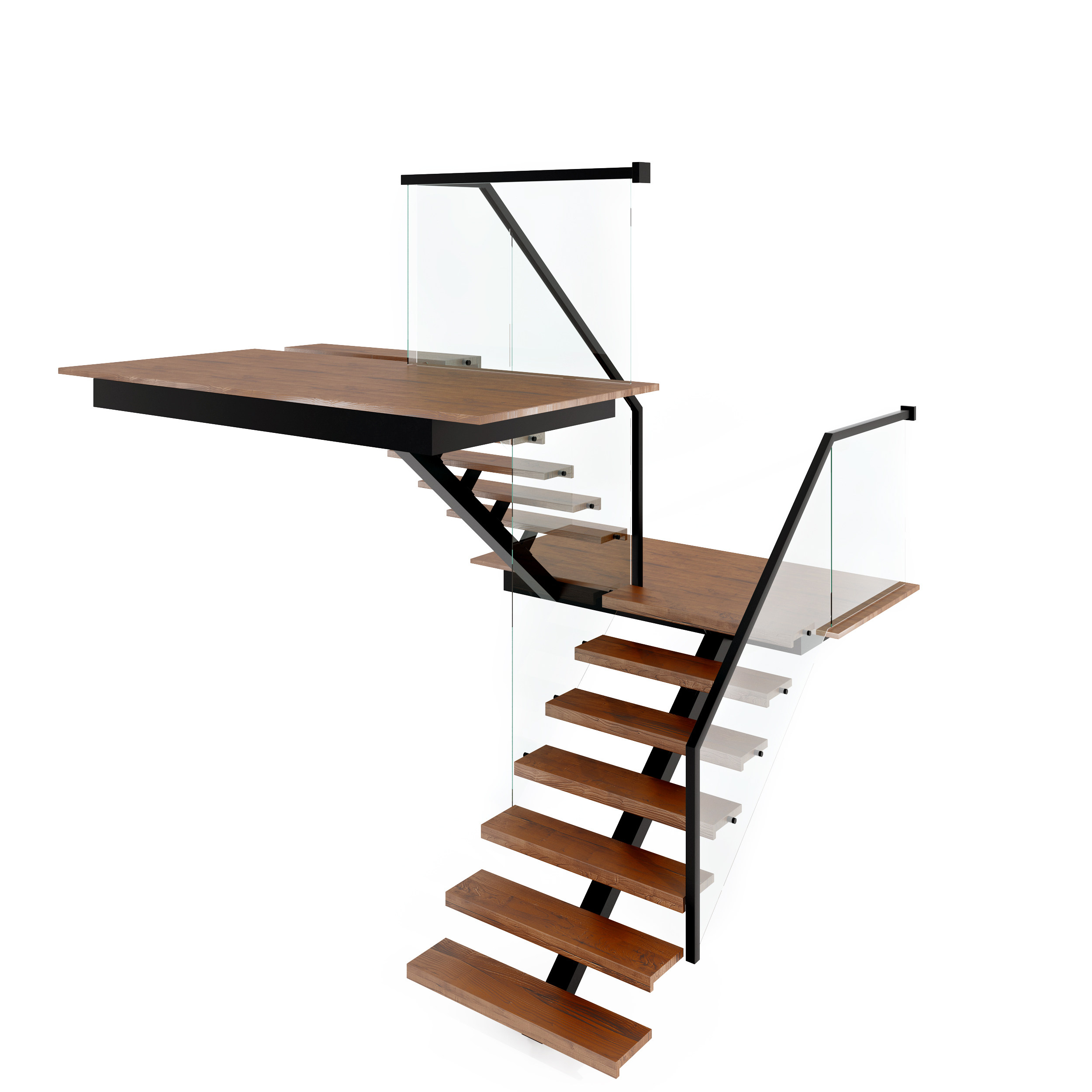 现代实木玻璃楼梯栏杆，3d模型下载