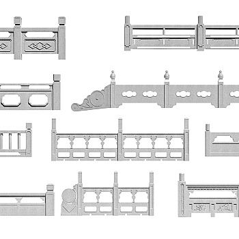 中式麻石玉石石材栏杆桥3d模型下载