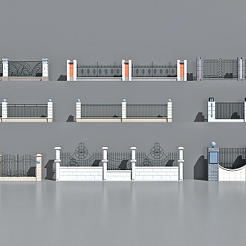 现代新中式围墙栏杆护栏，围墙，院墙3d模型下载