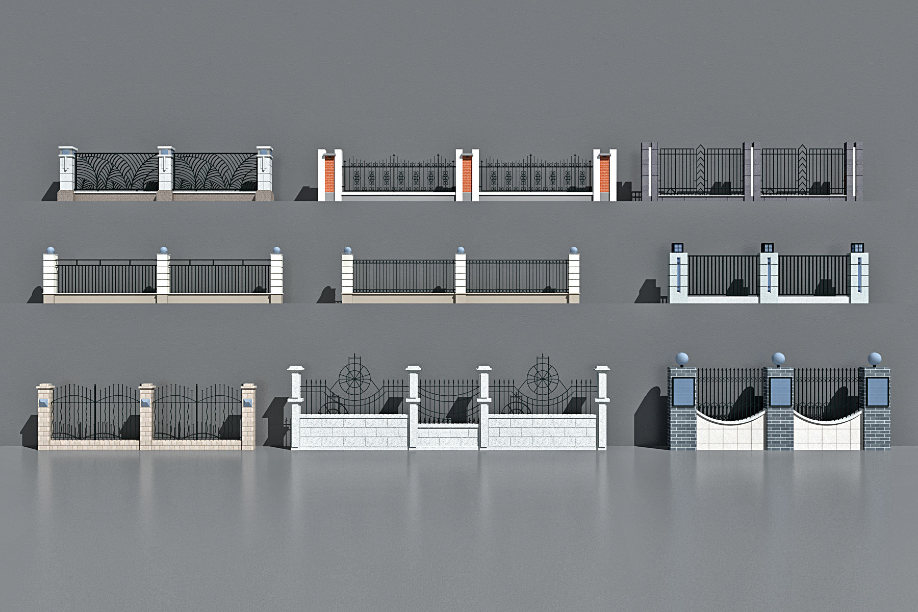 现代新中式围墙栏杆护栏，围墙，院墙3d模型下载