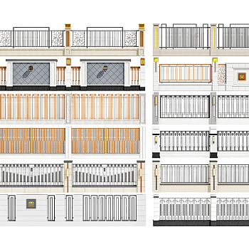 欧式新中式铁艺栏杆，护栏，围栏，院墙围墙3d模型下载