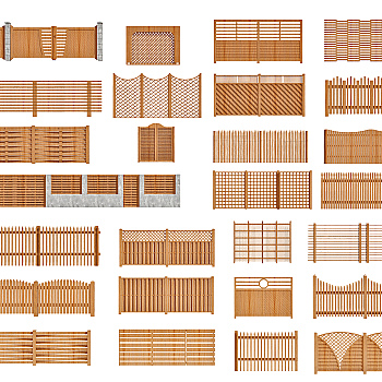中式木围栏木护栏木篱笆3d模型下载
