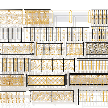 简欧，欧式铁艺金属栏杆，护栏组合3d模型下载