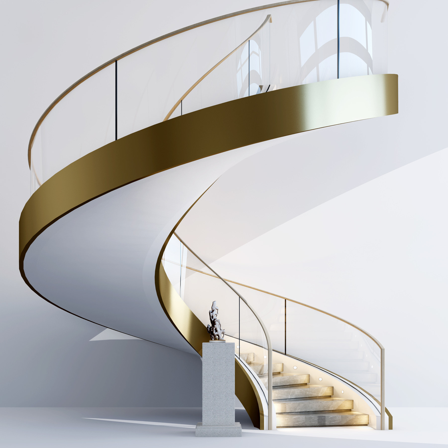 现代旋转玻璃楼梯3d模型下载