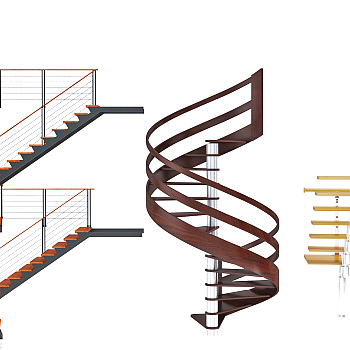 现代，工业风旋转楼梯扶手楼梯3d模型下载