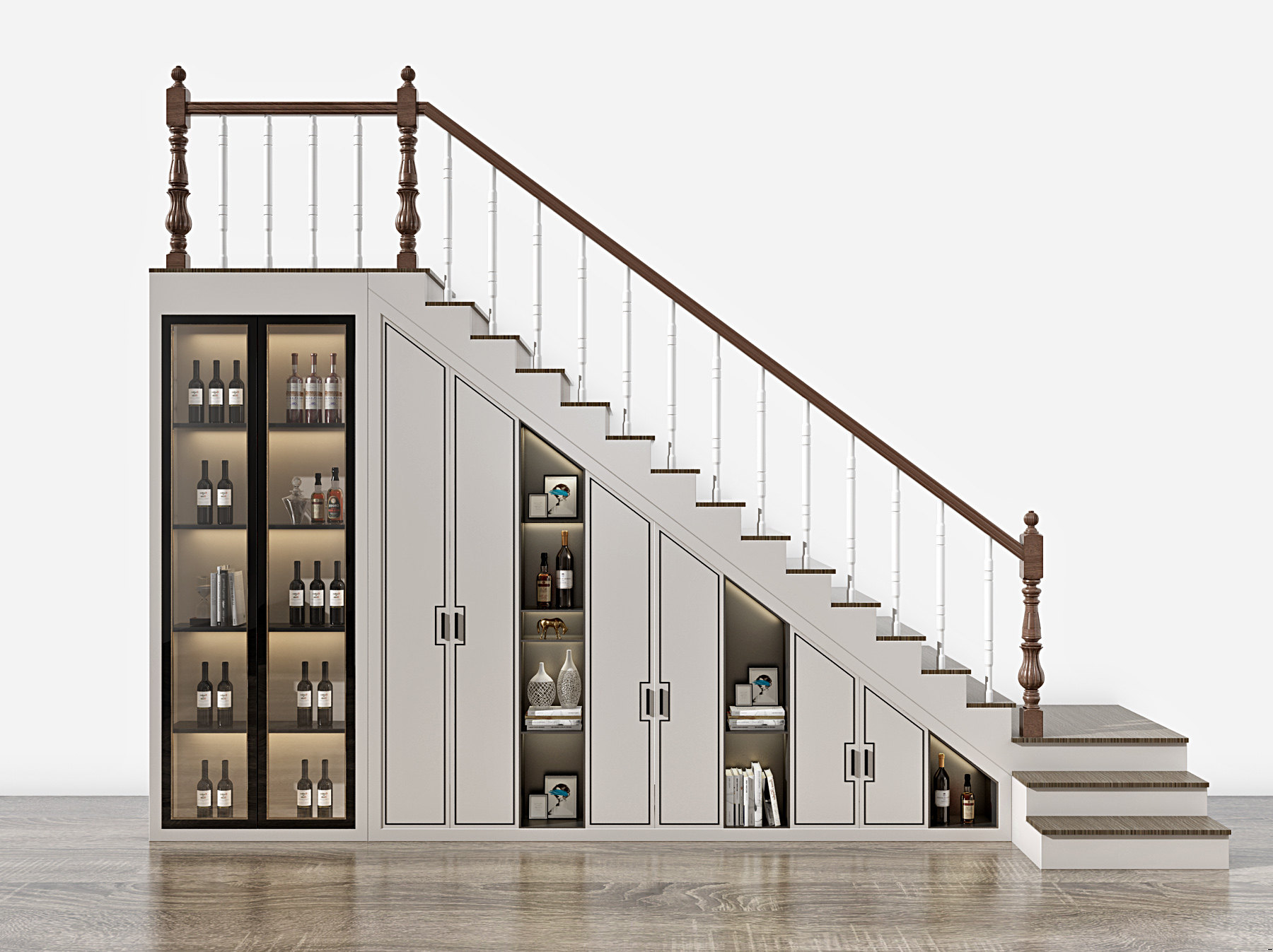 新中式储物柜楼梯3d模型下载