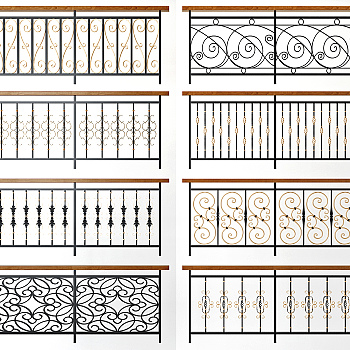 欧式新中式铁艺栏杆，护栏3d模型下载