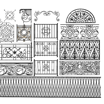 欧式铁艺雕花栏杆3d模型下载