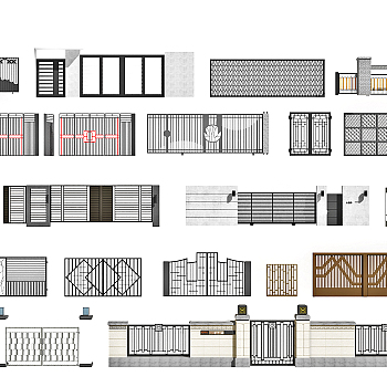 现代新中式欧式铁艺庭院大门护栏围墙，院墙3d模型下载