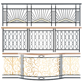 现代欧式新中式铁艺栏杆护栏3d模型下载
