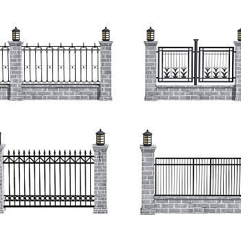 新中式铁艺围墙护栏，院墙3d模型下载