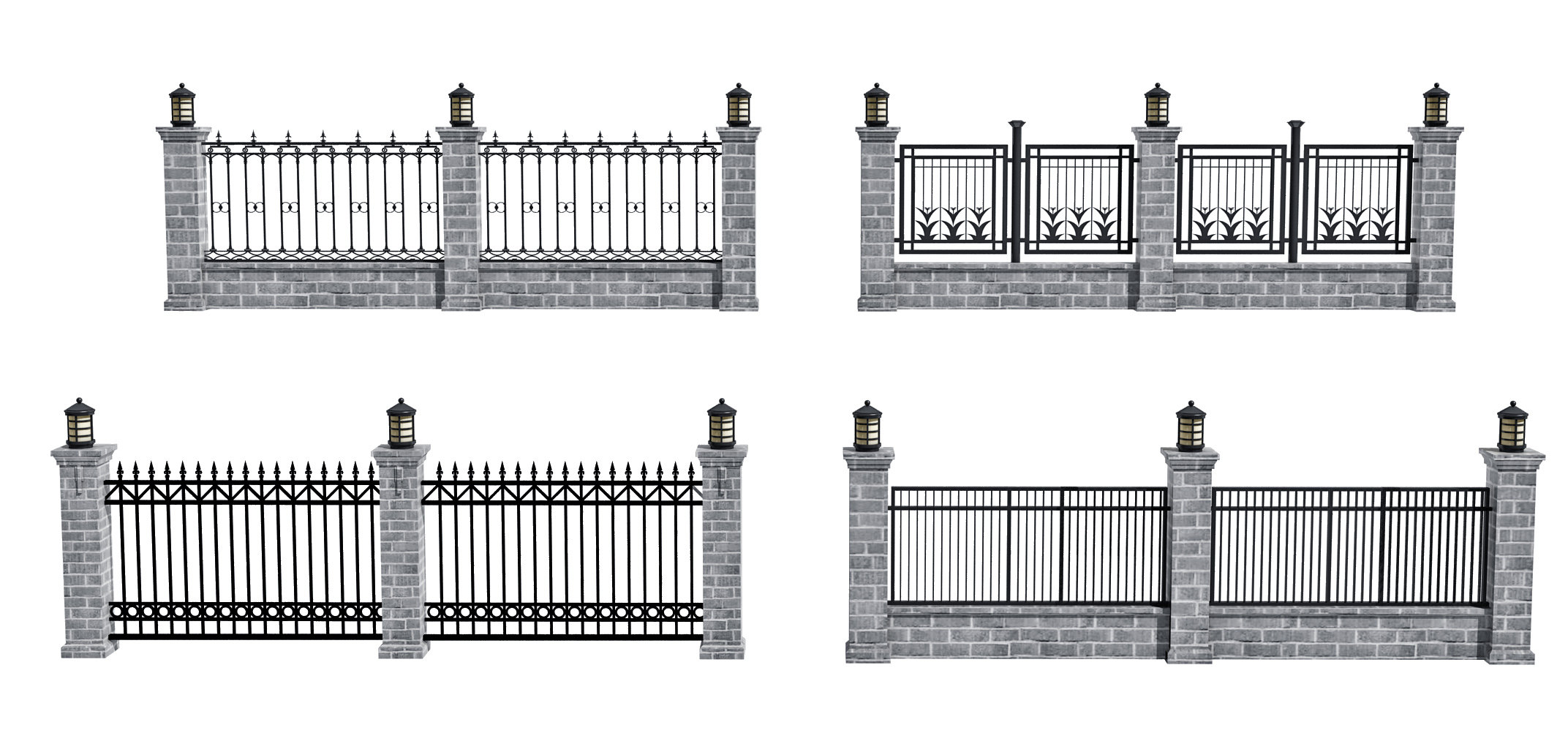 新中式铁艺围墙护栏，院墙3d模型下载