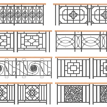 新中式楼梯铁艺栏杆围栏扶手护栏3d模型下载