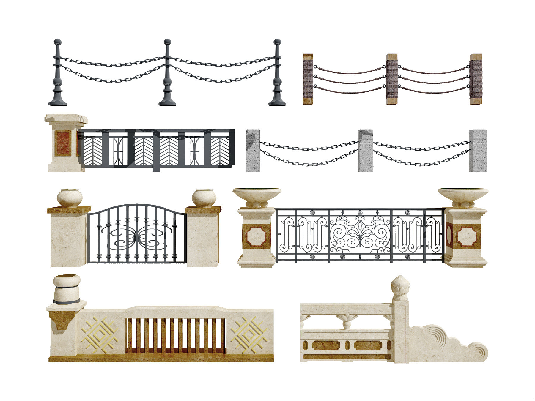 欧式石材铁艺围墙栏杆护栏，桥护栏围墙院墙3d模型下载