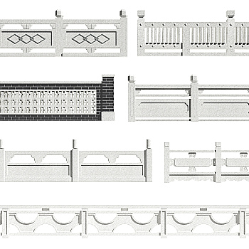 新中式石材，玉石栏杆护栏围栏栅栏3d模型下载