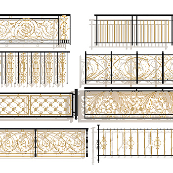 欧式古典金属雕花铁艺栏杆护栏，3d模型下载