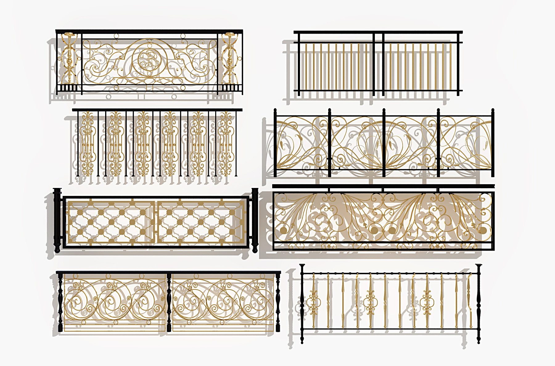 欧式古典金属雕花铁艺栏杆护栏，3d模型下载