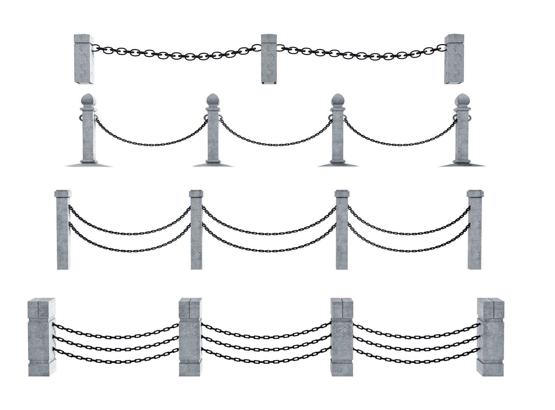 现代铁链护栏围栏3d模型下载