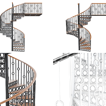 现代铁艺旋转楼梯3d模型下载