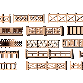 中式实木护栏扶手3d模型下载