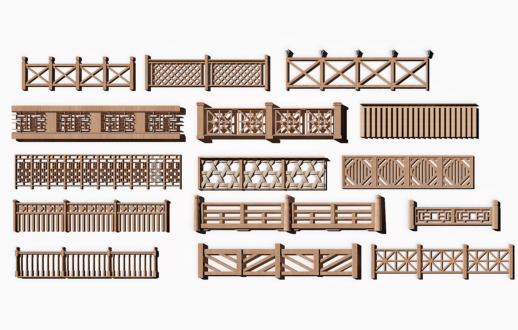 中式实木护栏扶手3d模型下载