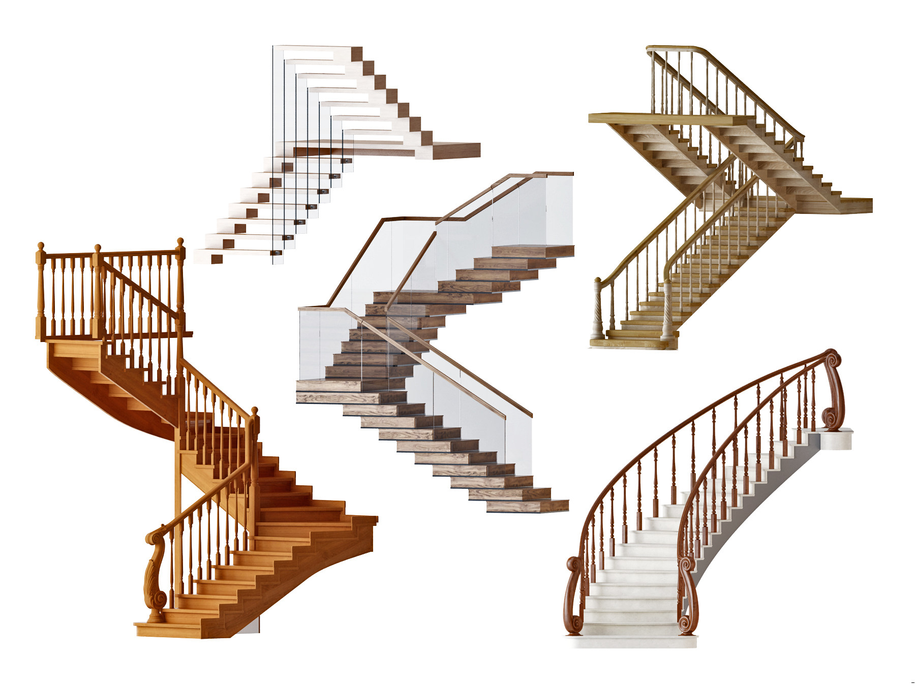 欧式美式实木转角楼梯3d模型下载