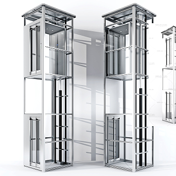 现代钢架观光电梯升降梯，电梯3d模型下载