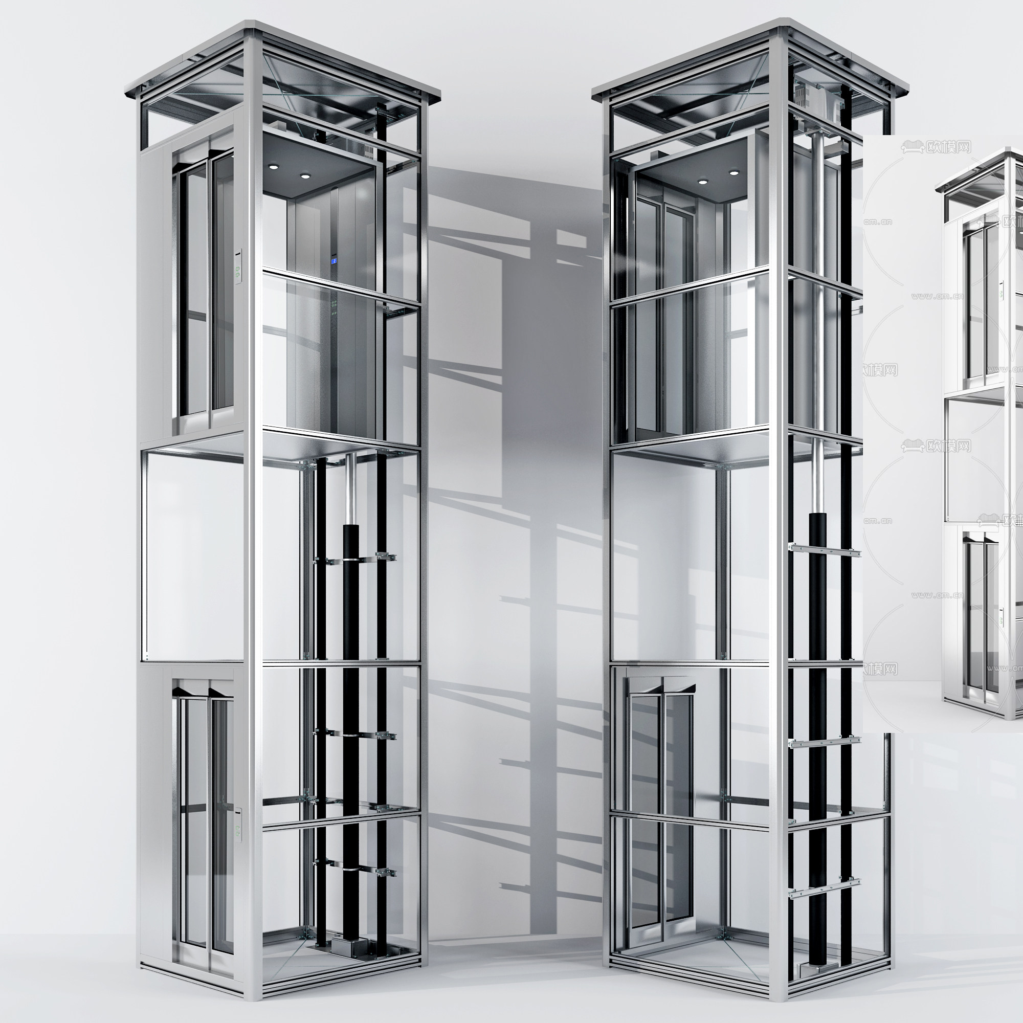 现代钢架观光电梯升降梯，电梯3d模型下载