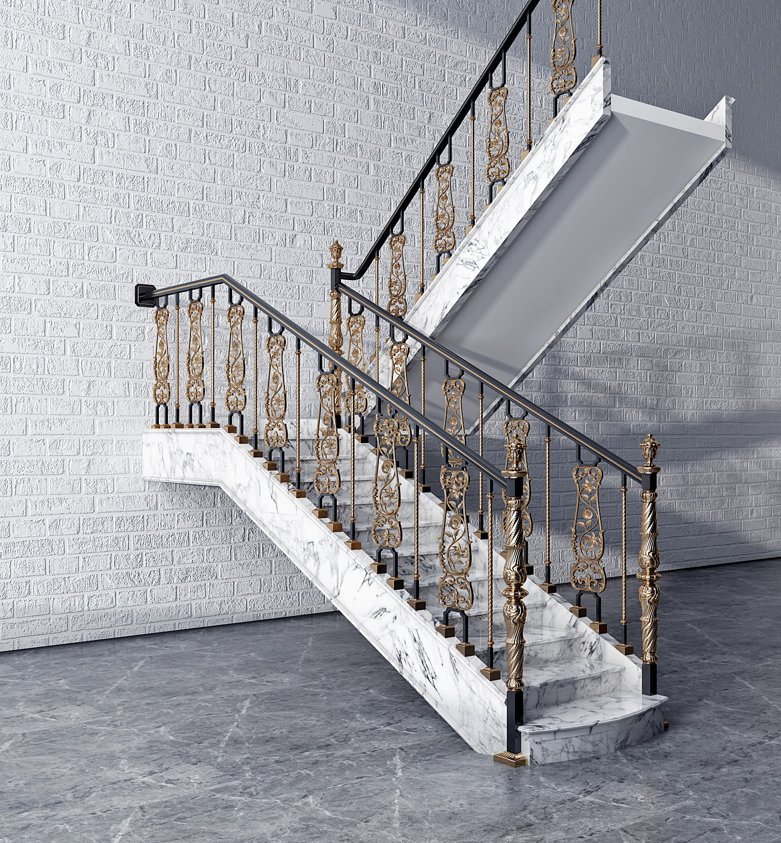 简欧法式金属雕花楼梯护栏3d模型下载
